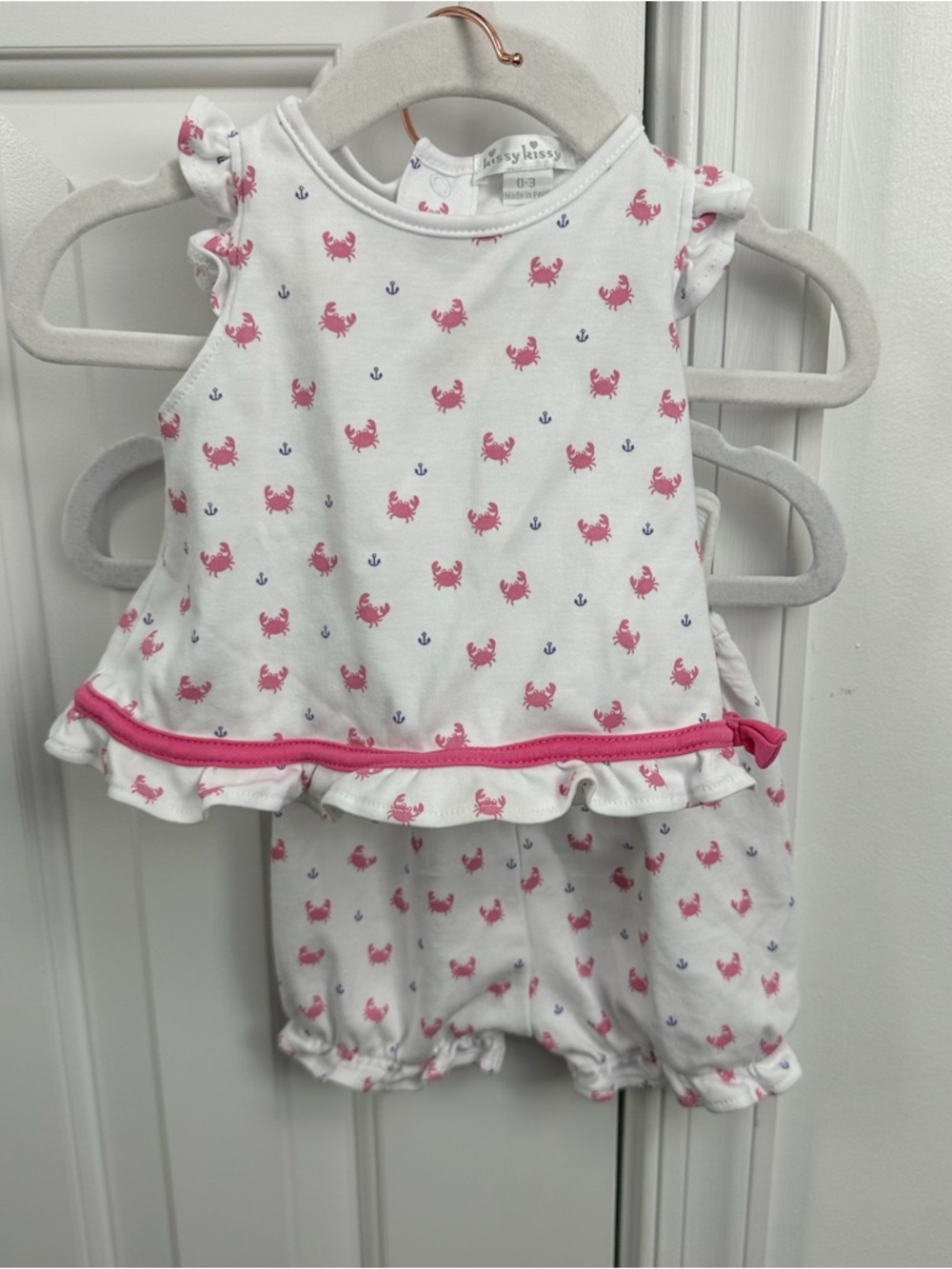 Kissy Kissy White & Pink Crab Print Baby Matching Set